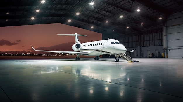 Luxorious Business Jet in Hangar Ai generative