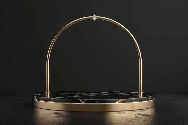 Luxurious 3D Gold Display Podium with Diamond Arch on Black Background