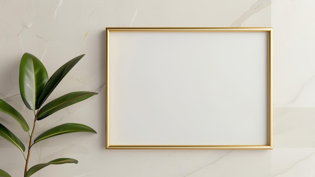 Luxurious 3D mockup featuring a matte gold frame against a refined marble backdrop ideal