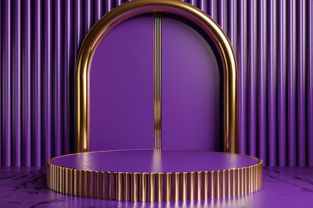 Luxurious 3D Purple and Golden Podium with Arch for Striking Product Showcases