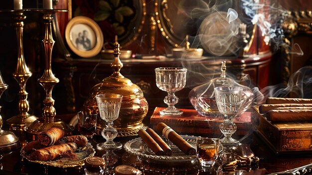 Luxurious arrangement of fine cigars in humidor