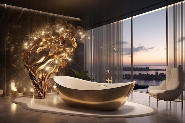 Photo luxurious bathroom with unique lighting