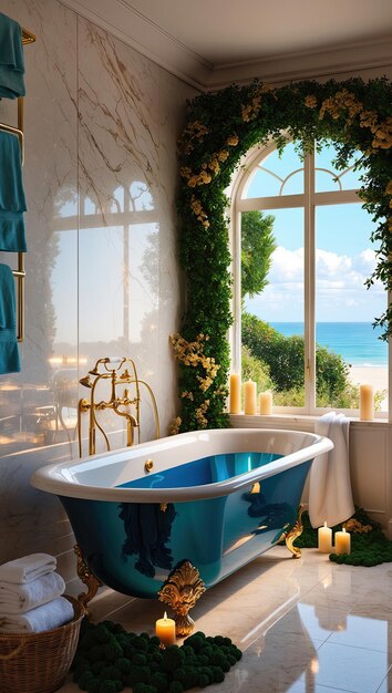 Luxurious bathtub scene digitally rendered in breathtaking 4K resolution