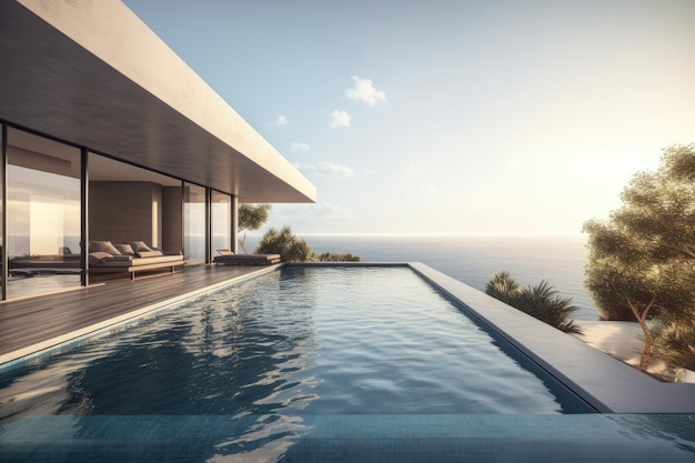 Luxurious beach resort with a stunning infinity pool overlooking the ocean Generative AI