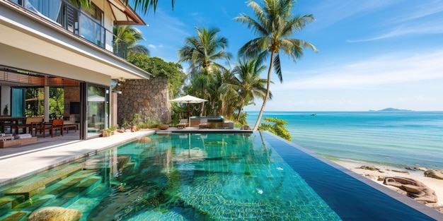 Luxurious beachfront villa with private pool palm trees and ocean views in a tropical paradise aig