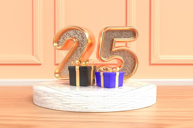 Luxurious birthday banner number 25 designs with golden accents and gift motifs Features elegant