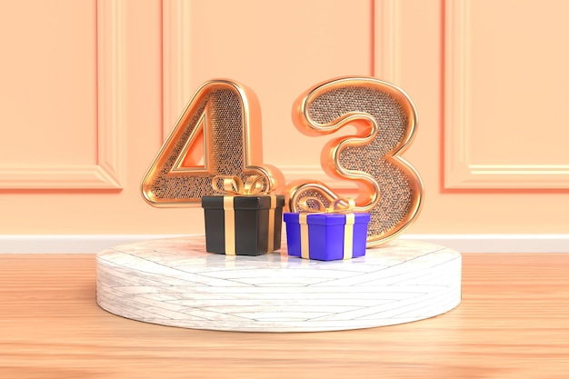 Luxurious birthday banner number 43 designs with golden accents and gift motifs style elegant