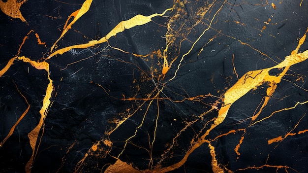 Luxurious Black and Gold Marble Veins CloseUp