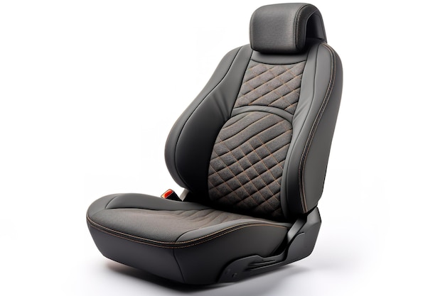 A Luxurious Black Leather Car Seat With Diamond Stitching on a Clear PNG or White Background