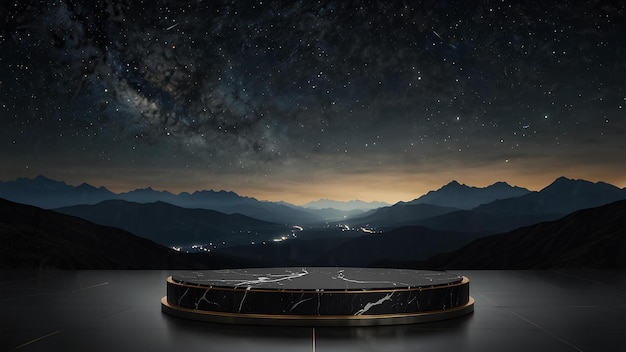 Photo luxurious black marble podium under starry night sky highend product display mockup