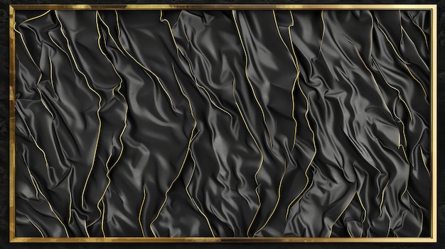 Luxurious Black Satin Fabric with Golden Accents