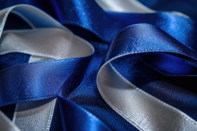 Luxurious blue satin fabric closeup