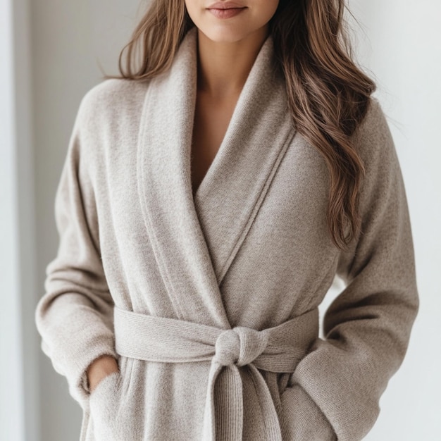 Photo luxurious cashmere robe with a wraparound design and belt