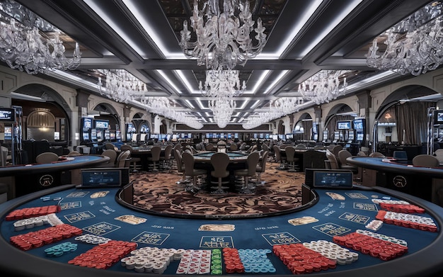 Photo luxurious casino interior with glittering lights and elegant decor