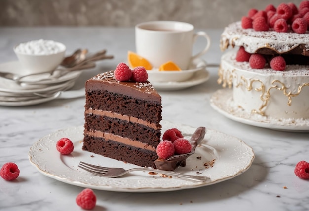 Luxurious Chocolate Fudge Cake Slice on White Plate