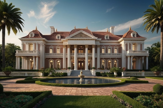 Luxurious Classical Mansion with Pool at Dusk