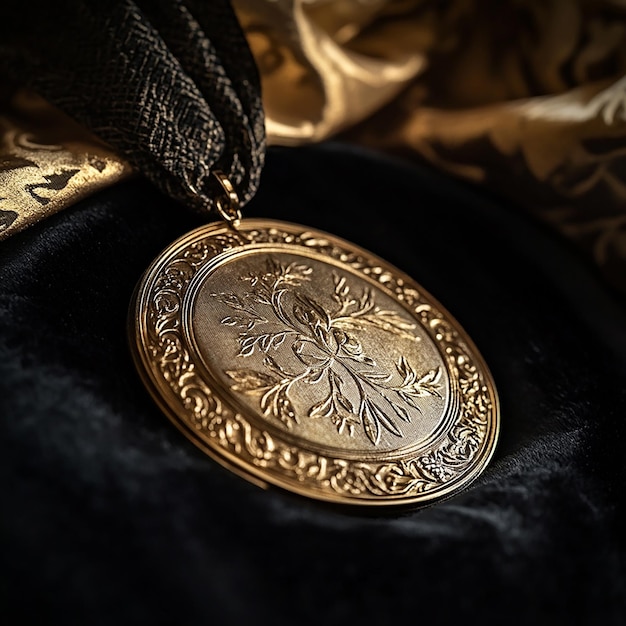 Luxurious CloseUp of Gold Medal on Deep Velvet Background