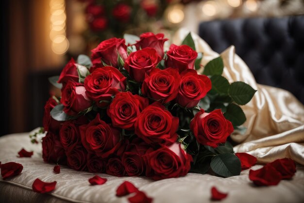 Luxurious Comfort with a Bouquet of Red Roses