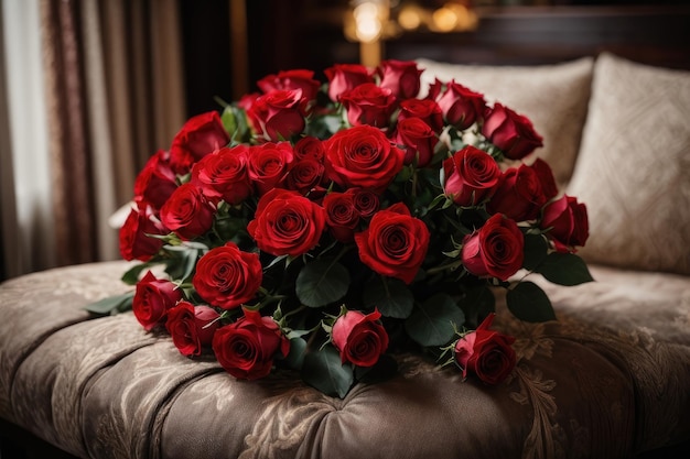 Luxurious Comfort with a Bouquet of Red Roses