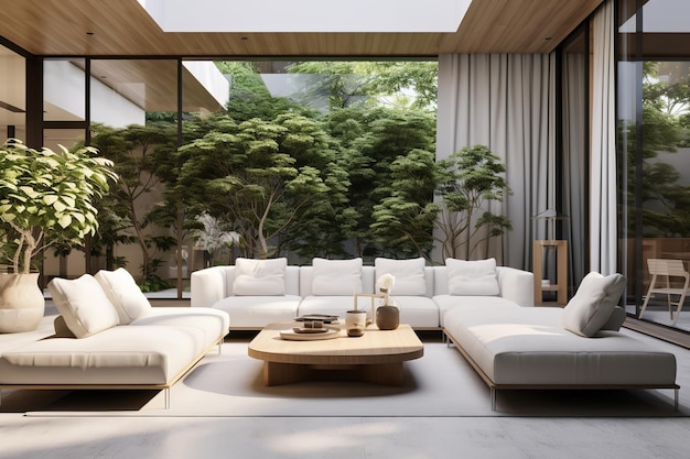 Luxurious Contemporary Lounge with Indoor Garden Minimal Interior Design