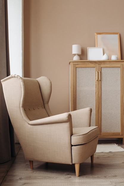 A luxurious cushioned window seat in a soft beige color in a light pastel interior.