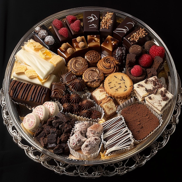 A luxurious dessert platter with a variety of confections