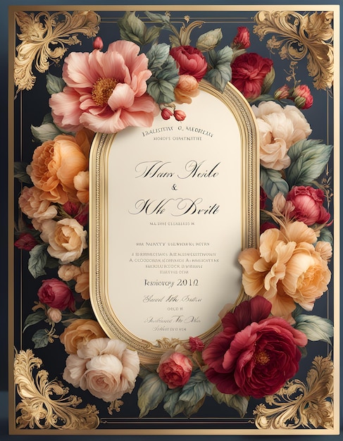 a Luxurious Different colored floral wedding invitation for elegant ceremony Ai