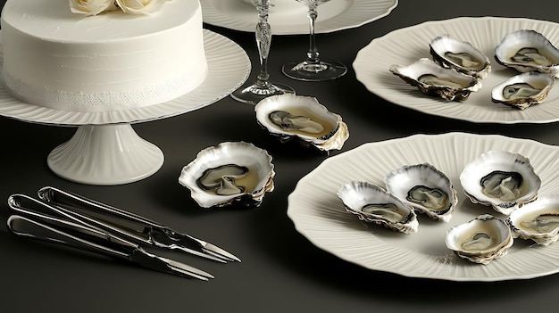 Photo luxurious dinner party elegant crockery featuring serving tongs oyster fork cake server creating