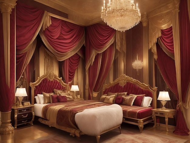 luxurious and dramatic bedroom a sense of glamour and opulence with a palette of rich saturated