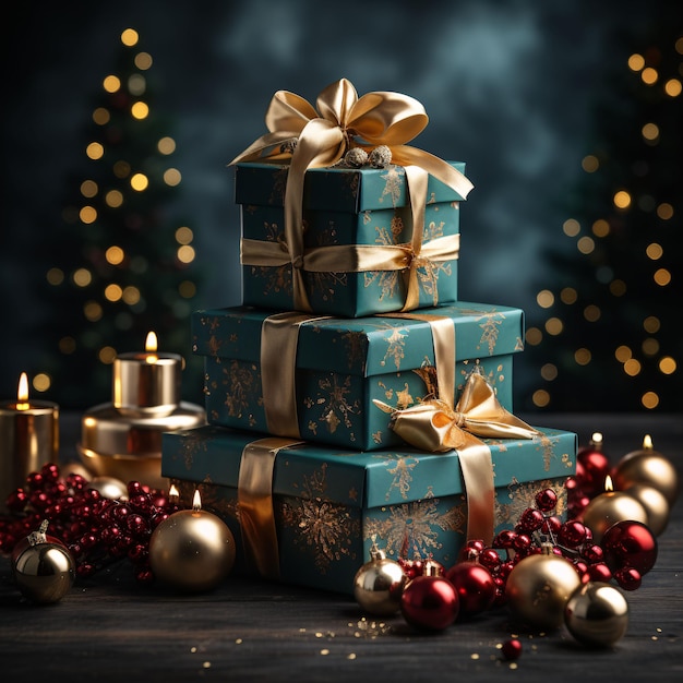 Luxurious and Elegant Christmas Gift Boxes Christmas Presents and Decorations Generative AI