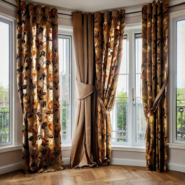 Photo luxurious and elegant curtains closed on window at modern home decor