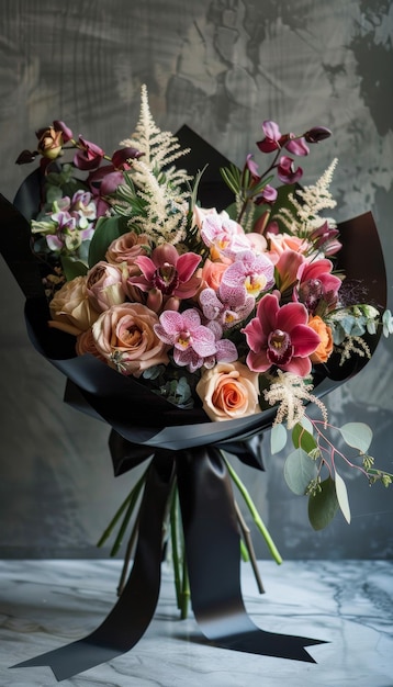 Luxurious Exotic Flower Bouquet Featuring Orchids Peonies and Roses with Elegant Greenery