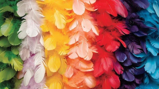 Photo luxurious feathers background with vibrant colors for captivating beauty and indulgence