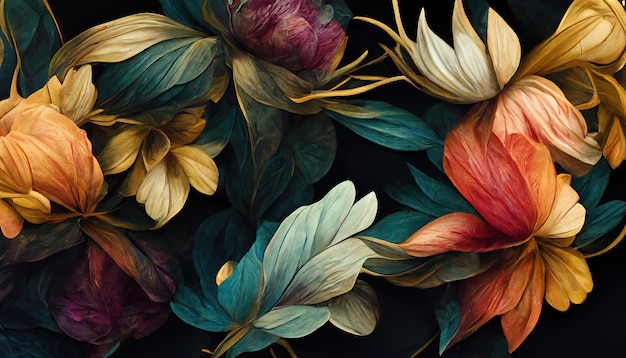 Luxurious floral elements botanical background or wallpaper design prints. 3D render.