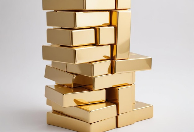 Luxurious Gold Bars in a Neat Stack on White Background