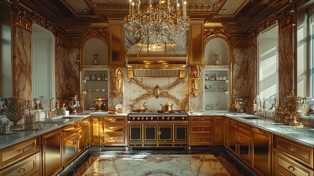 Photo luxurious gold kitchen interior design