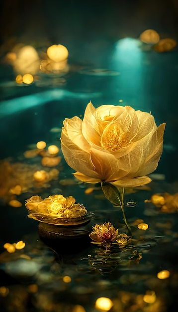 luxurious golden 3d flowers background