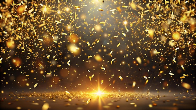 Luxurious golden confetti rain cascades down a dark mysterious background evoking a sense of lavish