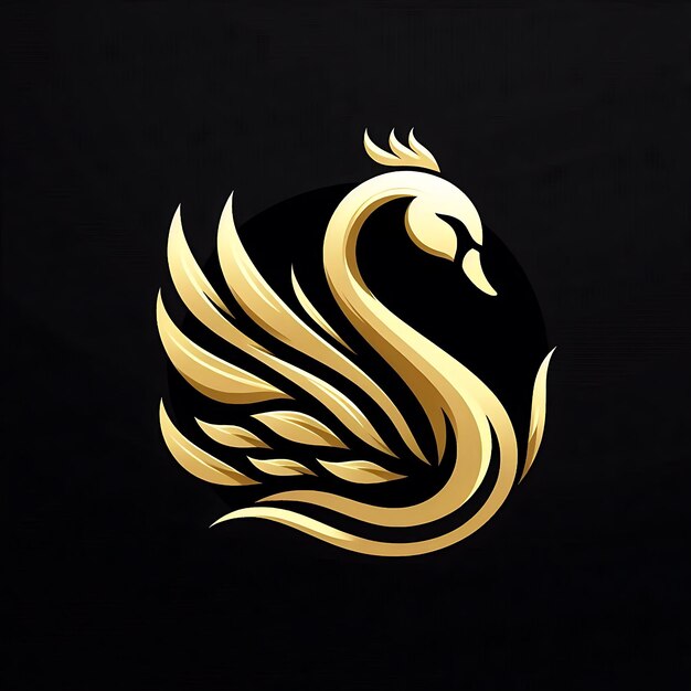 Photo luxurious golden swan elegant logo on black background