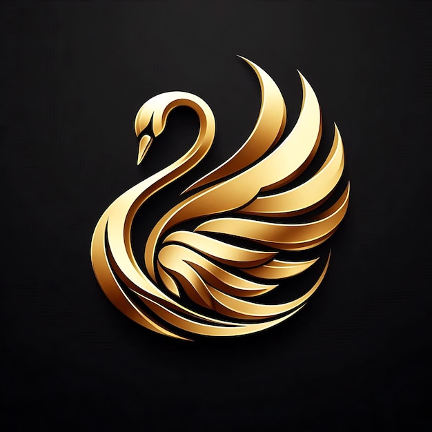 Photo luxurious golden swan elegant logo on black background