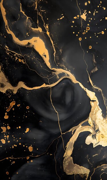 Luxurious Golden Veins on Black Marble Background for Elegant Designs