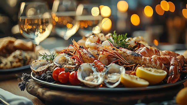 Photo luxurious grilled seafood presentation on stylish table