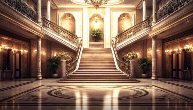 Photo luxurious hall decorated with elegant staircase