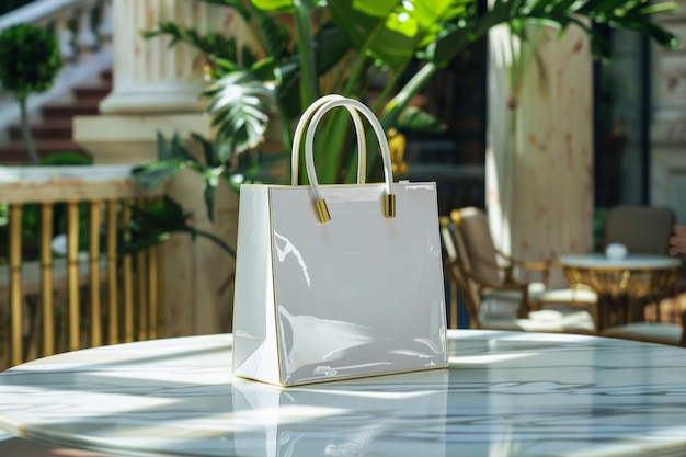 Luxurious HighEnd Shopping Bag on Elegant Marble Table for Premium Retail Branding Design