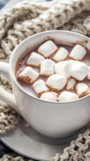 Photo luxurious hot chocolate featuring a generous layer of marshmallows perfect for warming up