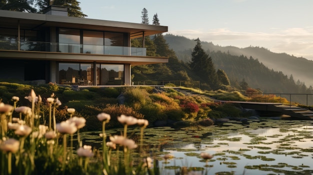 Luxurious House By The Lake Vray Tracing With Vancouver School Influence