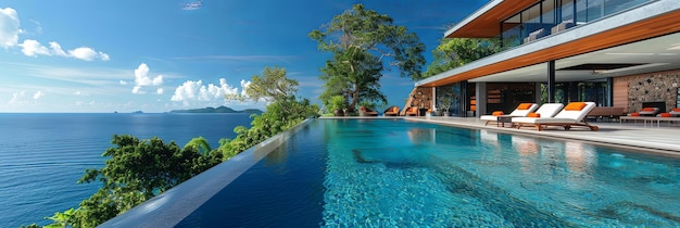 Luxurious infinity pool with ocean view and lounge