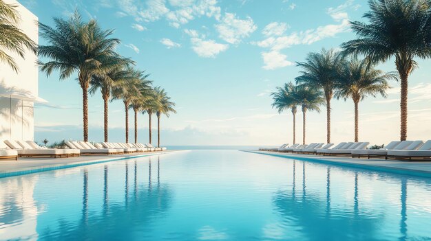 Photo a luxurious infinity pool with palm trees and loungers overlooking the ocean