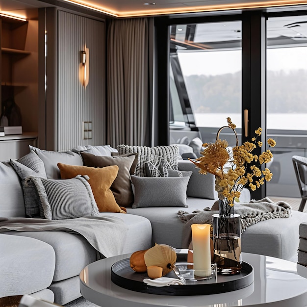 Luxurious Interior of a Modern Yacht AI Generated