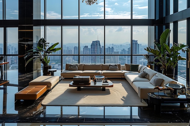 Luxurious Living Room with Grand Window View